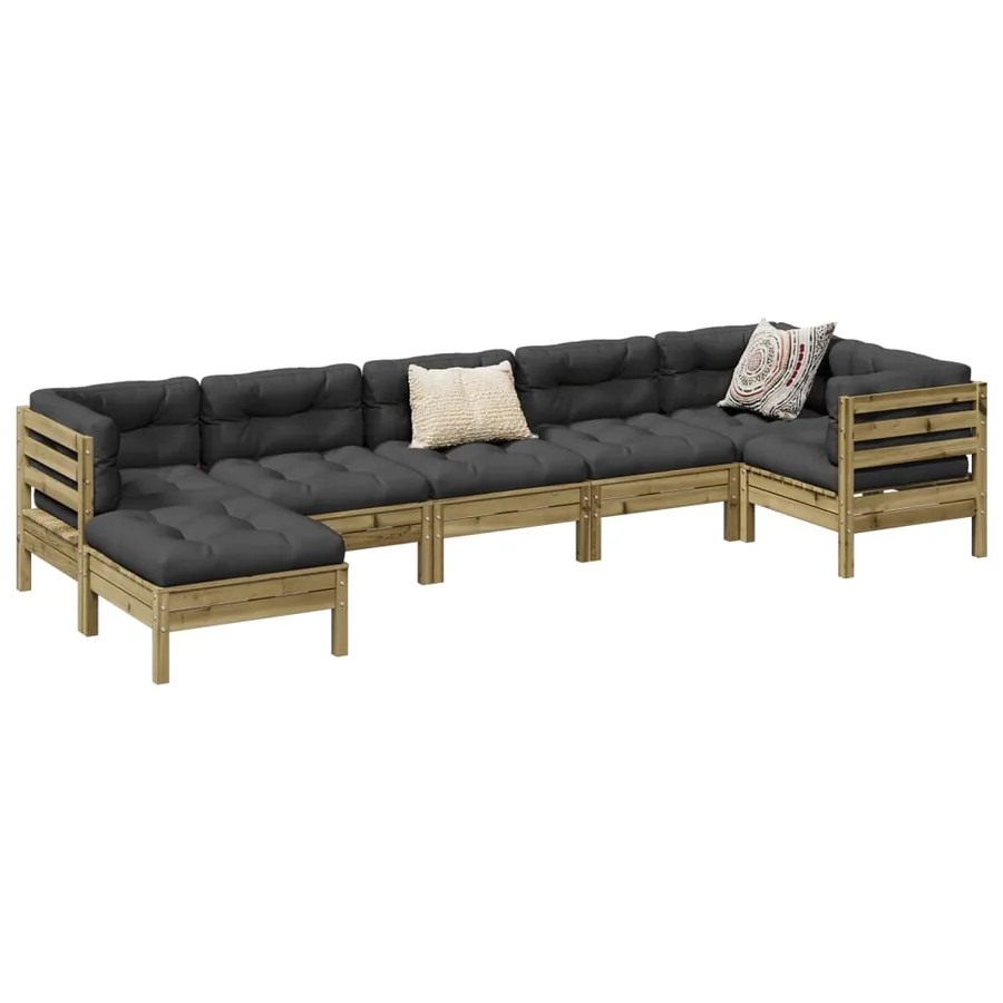 Salon de jardin 7 pcs avec coussins bois de pin imprégné