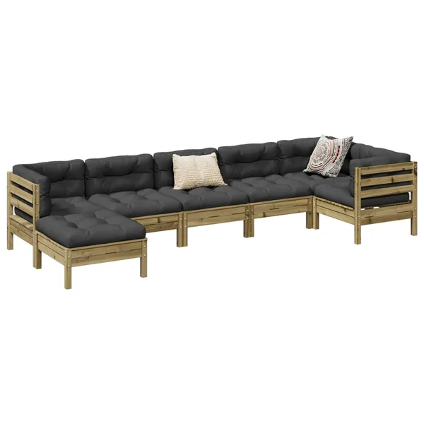 Salon de jardin 7 pcs avec coussins bois de pin imprégné