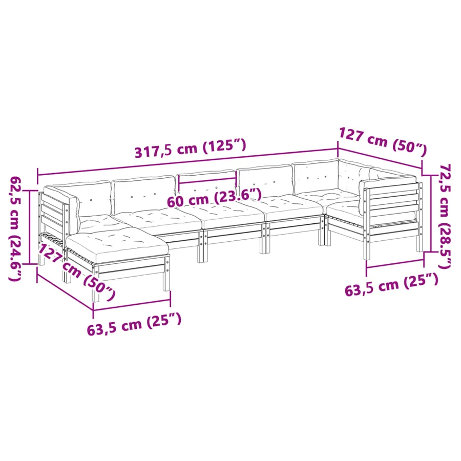 Salon de jardin 7 pcs avec coussins bois de pin imprégné - 12