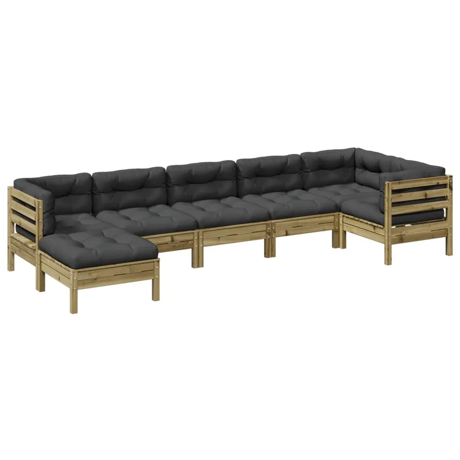 Salon de jardin 7 pcs avec coussins bois de pin imprégné - 2