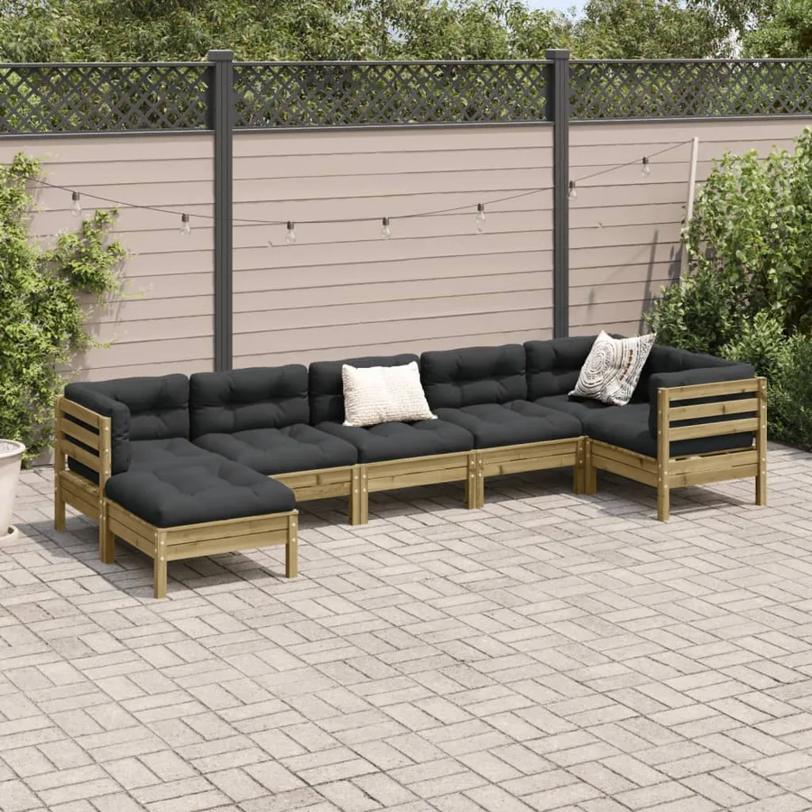 Salon de jardin 7 pcs avec coussins bois de pin imprégné - 3