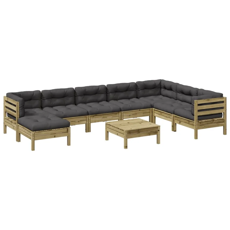 Salon de jardin avec coussins 9 pcs bois de pin imprégné - 2