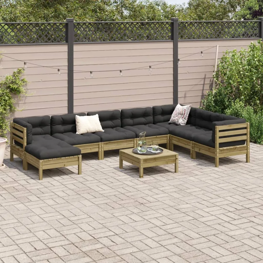 Salon de jardin avec coussins 9 pcs bois de pin imprégné - 3