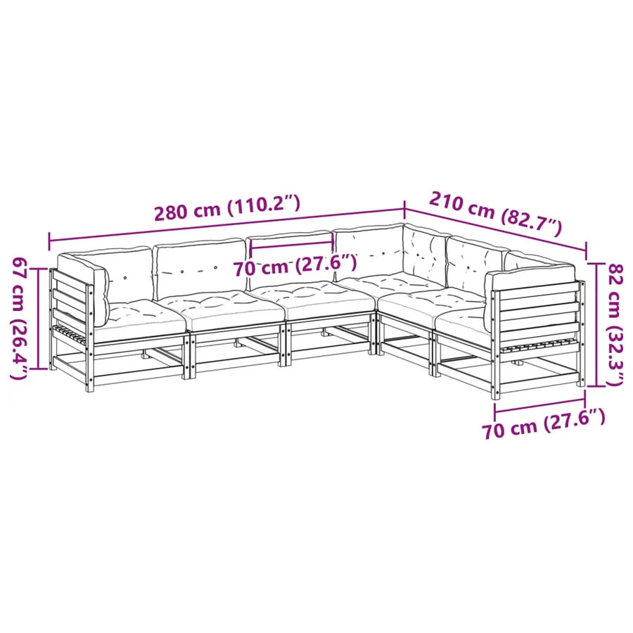 Salon de jardin 6 pcs avec coussins bois de pin massif - 10