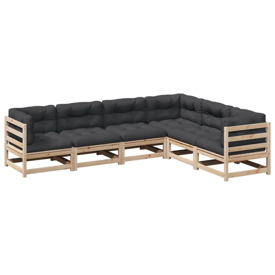 Salon de jardin 6 pcs avec coussins bois de pin massif - 2