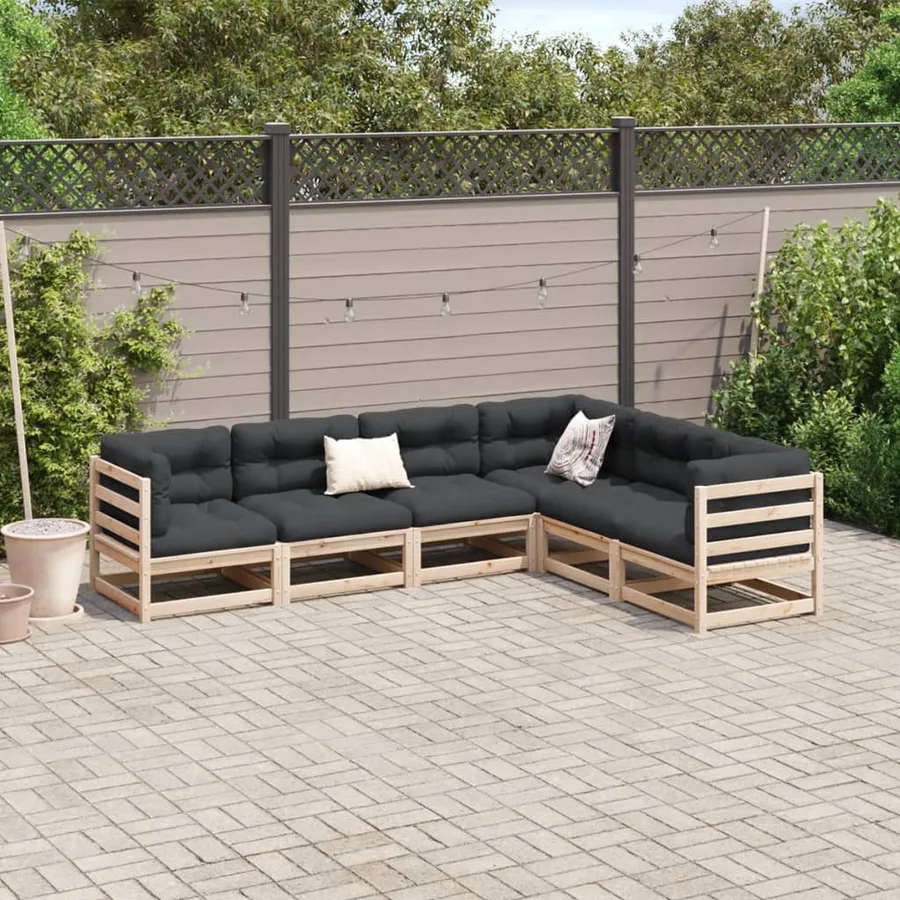 Salon de jardin 6 pcs avec coussins bois de pin massif - 3