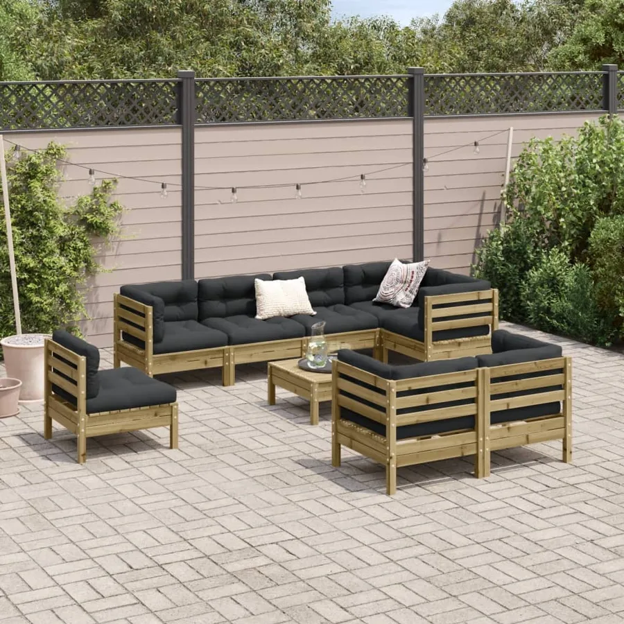 Salon de jardin 9 pcs avec coussins bois de pin imprégné - 3