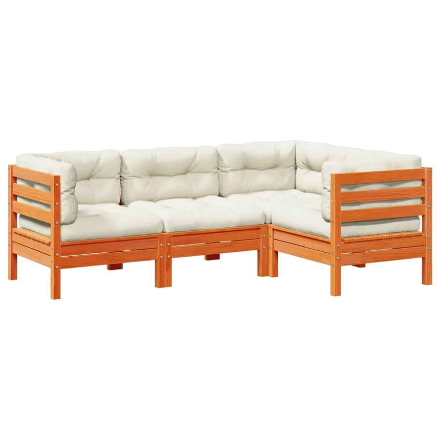 Salon de jardin 4 pcs avec coussins cire marron bois pin massif - 2