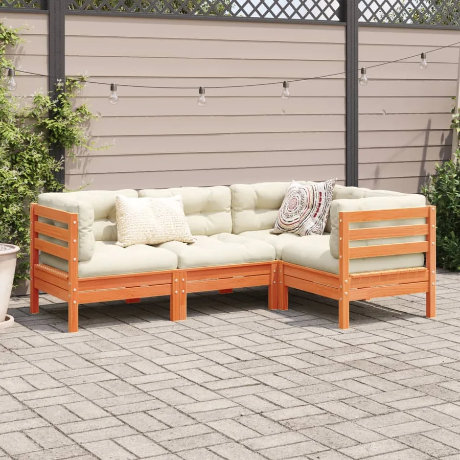 Salon de jardin 4 pcs avec coussins cire marron bois pin massif - 3