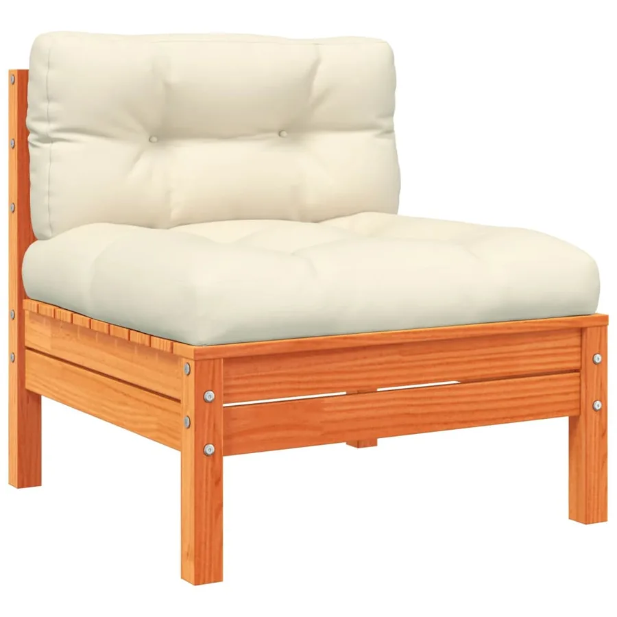 Salon de jardin 4 pcs avec coussins cire marron bois pin massif - 5