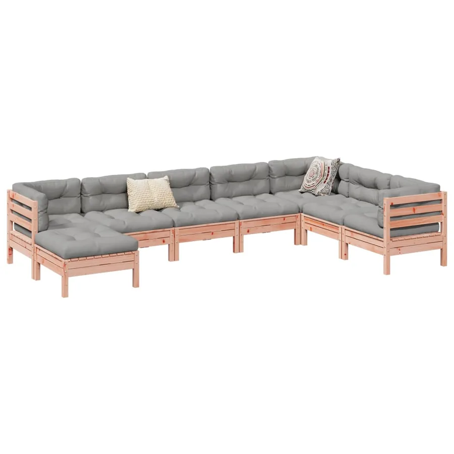 Salon de jardin 8 pcs avec coussins sapin douglas solide