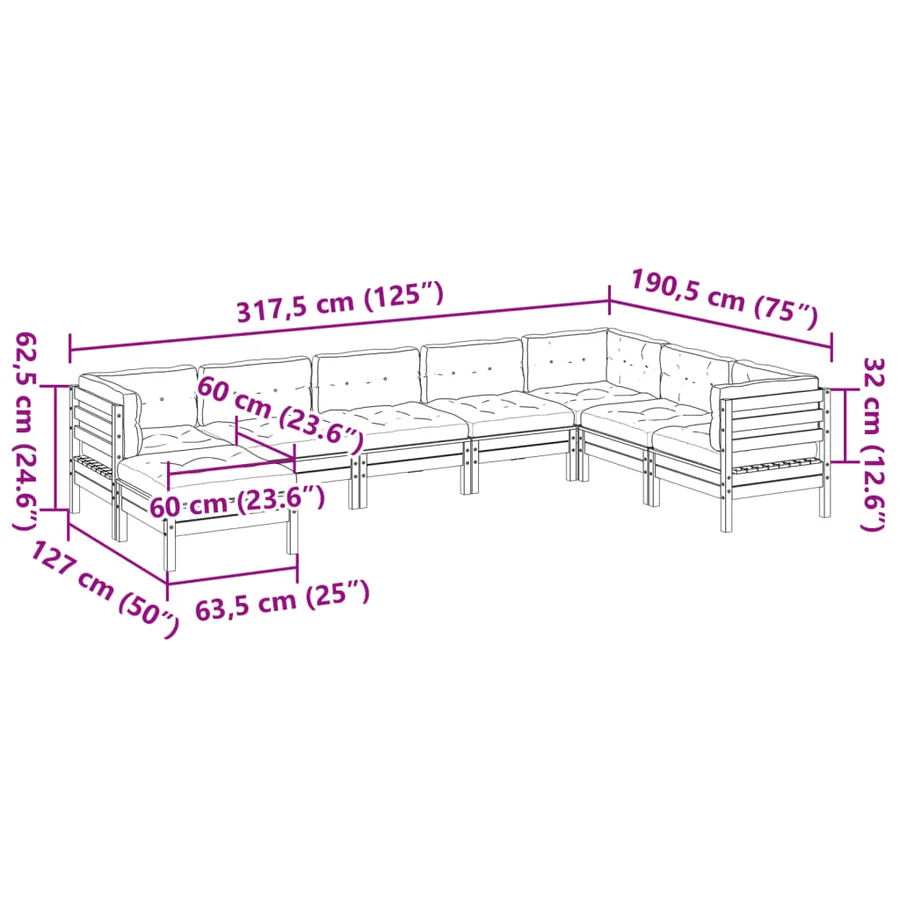 Salon de jardin 8 pcs avec coussins sapin douglas solide - 12