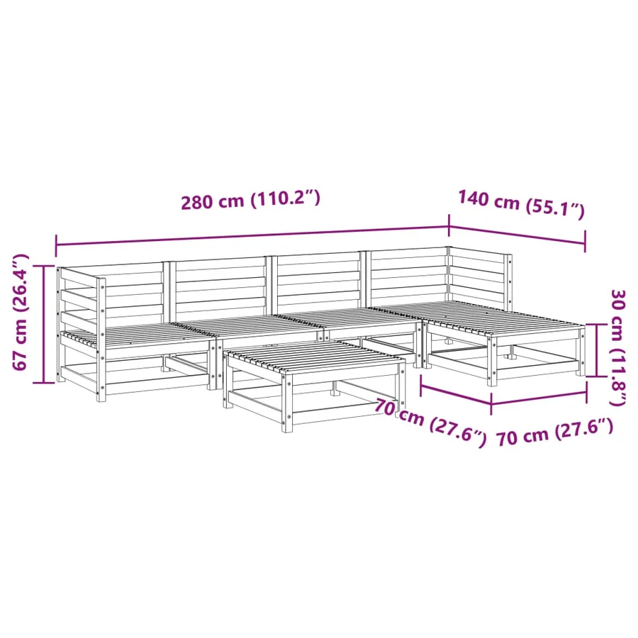 Salon de jardin 6 pcs bois de pin imprégné - 10