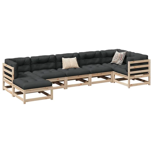 Salon de jardin 7 pcs avec coussins bois de pin massif