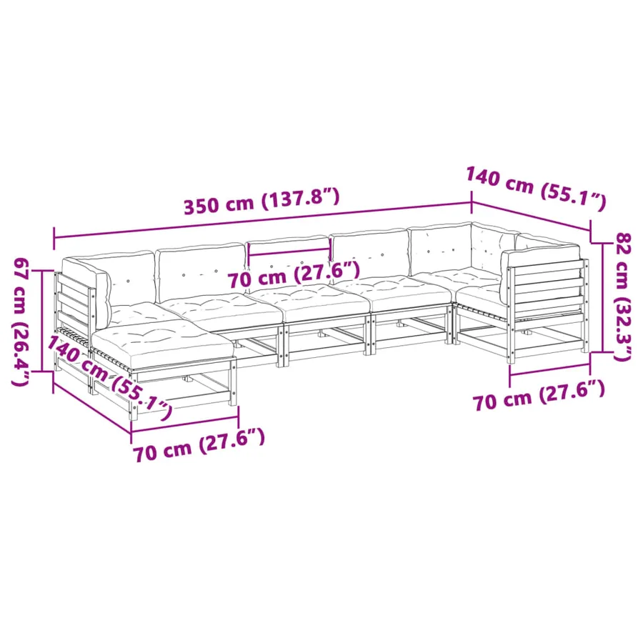 Salon de jardin 7 pcs avec coussins bois de pin massif - 12