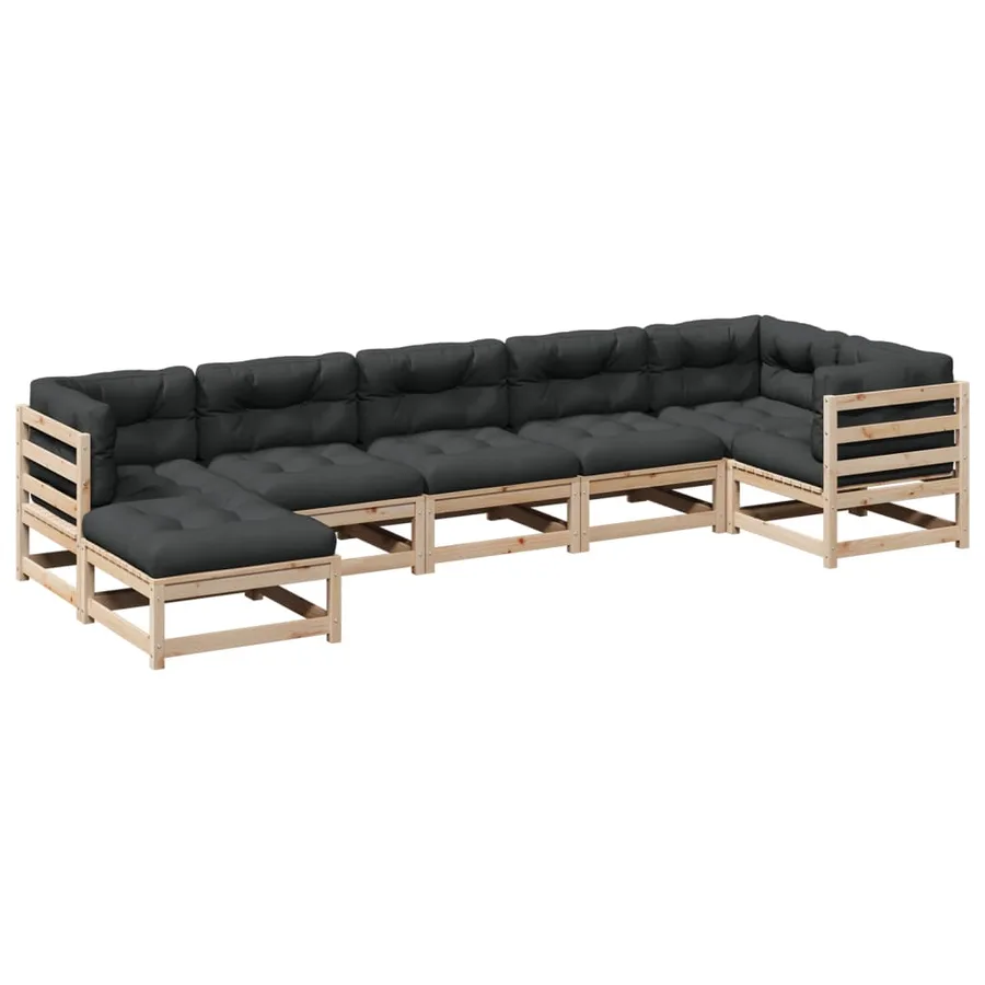 Salon de jardin 7 pcs avec coussins bois de pin massif - 2
