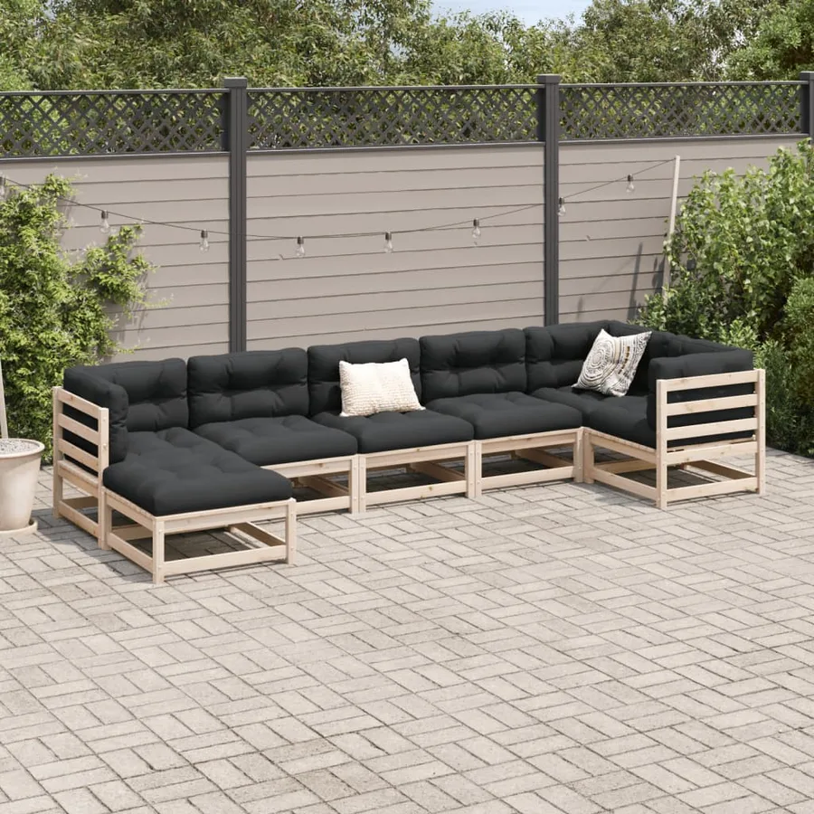 Salon de jardin 7 pcs avec coussins bois de pin massif - 3