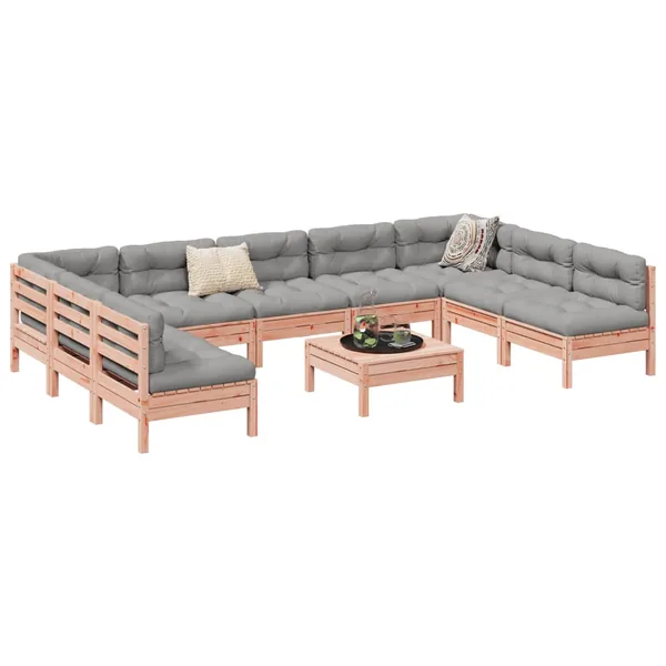 Salon de jardin avec coussins 10 pcs bois massif sapin douglas
