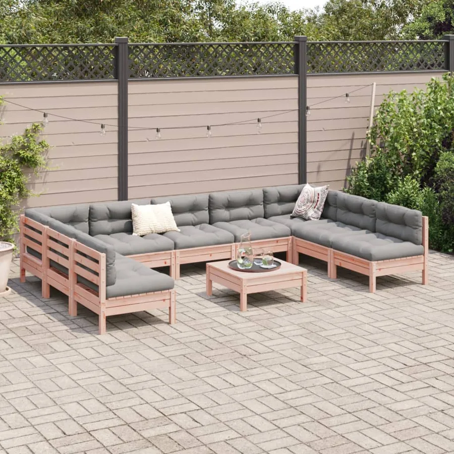 Salon de jardin avec coussins 10 pcs bois massif sapin douglas - 3
