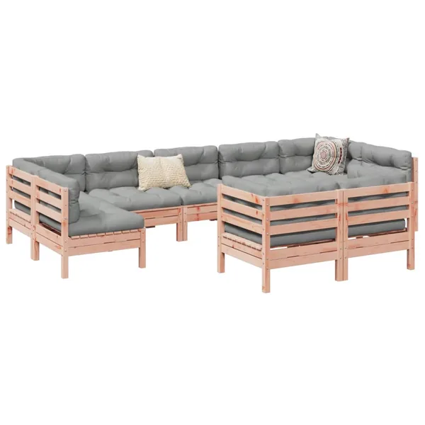 Salon de jardin 9 pcs avec coussins sapin de douglas solide