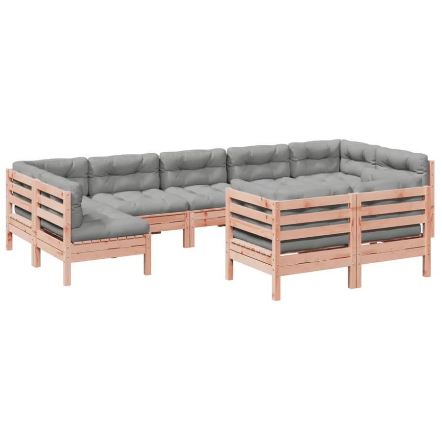Salon de jardin 9 pcs avec coussins sapin de douglas solide - 2
