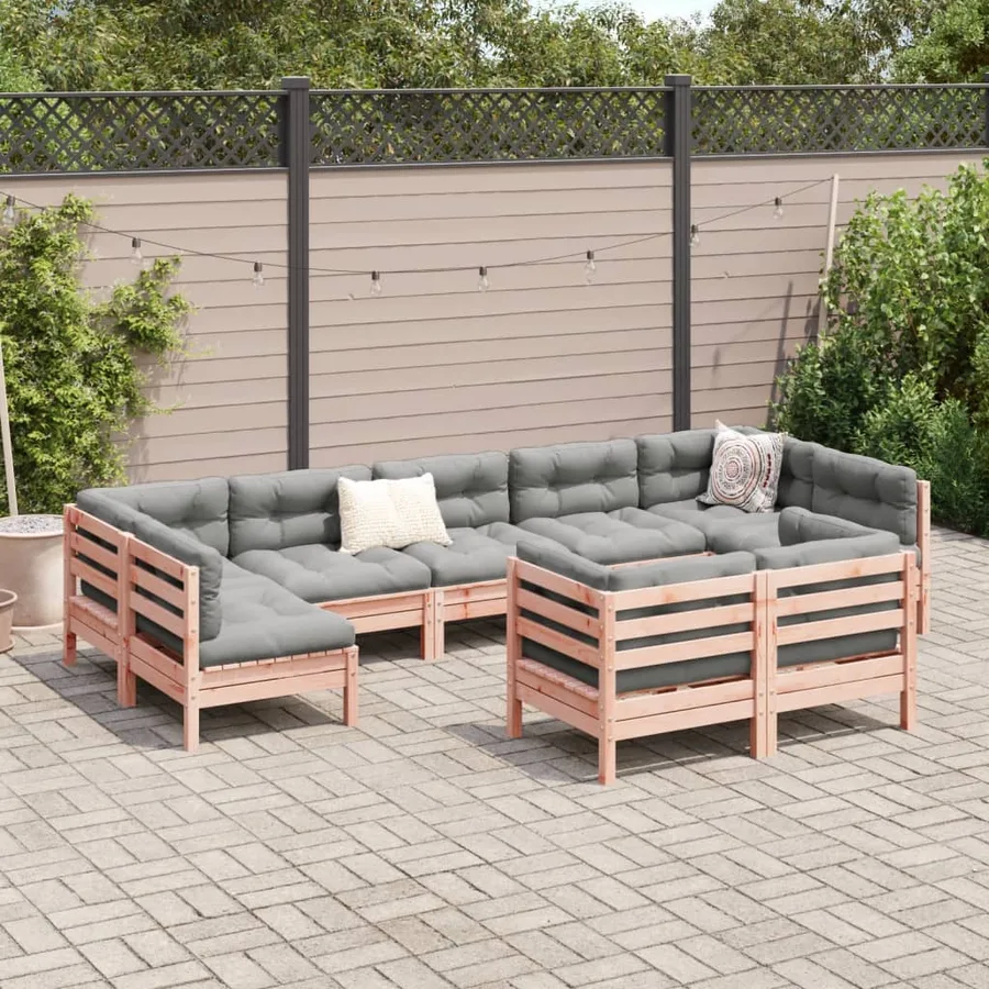 Salon de jardin 9 pcs avec coussins sapin de douglas solide - 3