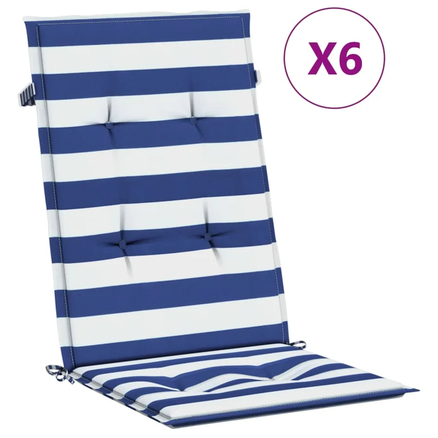 Coussins de chaise à dossier haut lot de 6 rayures bleu/blanc - 2