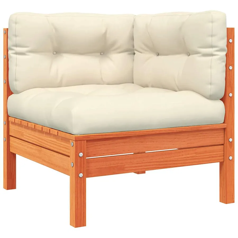 Salon de jardin 7 pcs avec coussins cire marron bois pin massif - 4