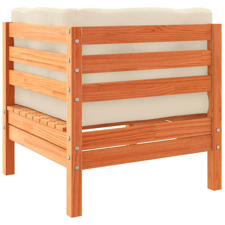 Salon de jardin 7 pcs avec coussins cire marron bois pin massif - 6