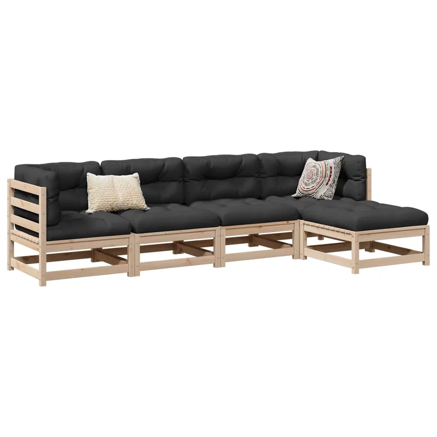 Salon de jardin 5 pcs bois de pin massif