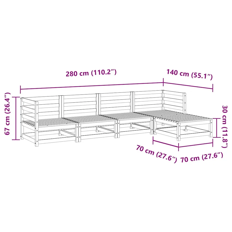Salon de jardin 5 pcs bois de pin massif - 11