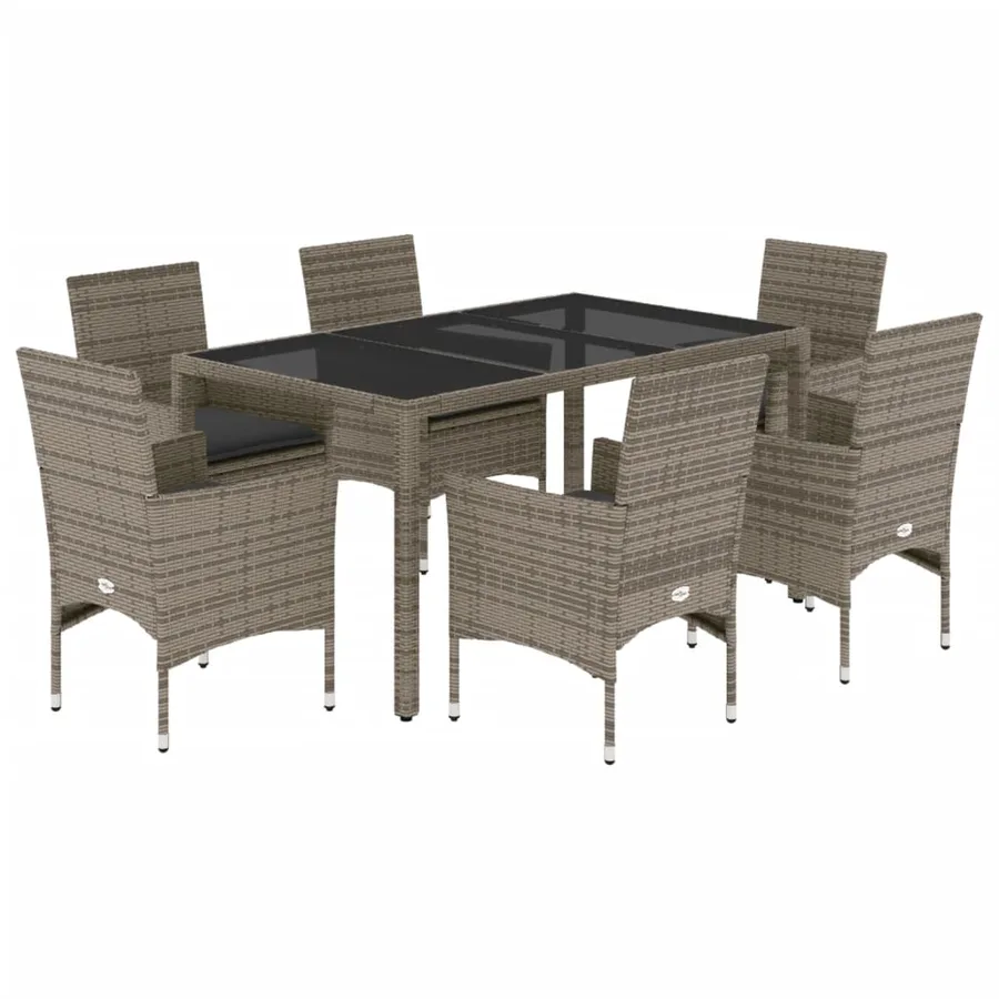 Ensemble à manger de jardin et coussins 7 pcs gris rotin verre - 2