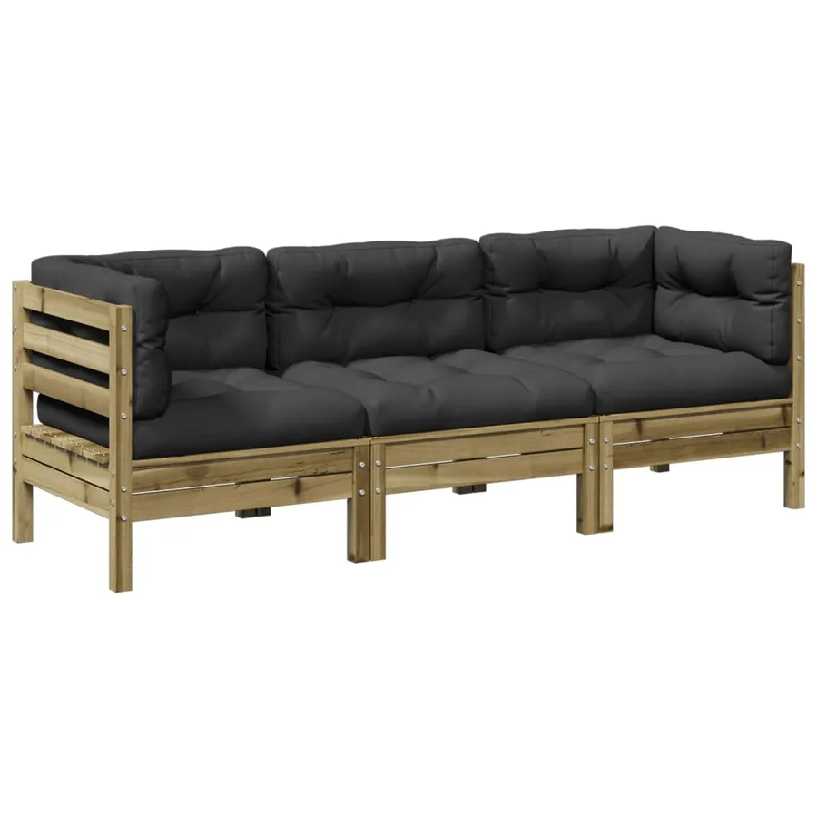 Salon de jardin 3 pcs avec coussins bois de pin imprégné - 2