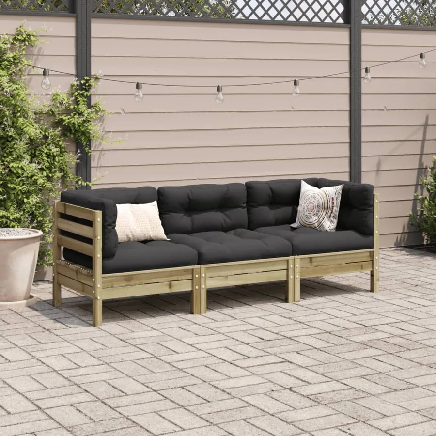 Salon de jardin 3 pcs avec coussins bois de pin imprégné - 3