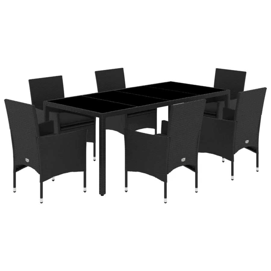 Ensemble à manger de jardin et coussins 7 pcs noir rotin acacia - 2
