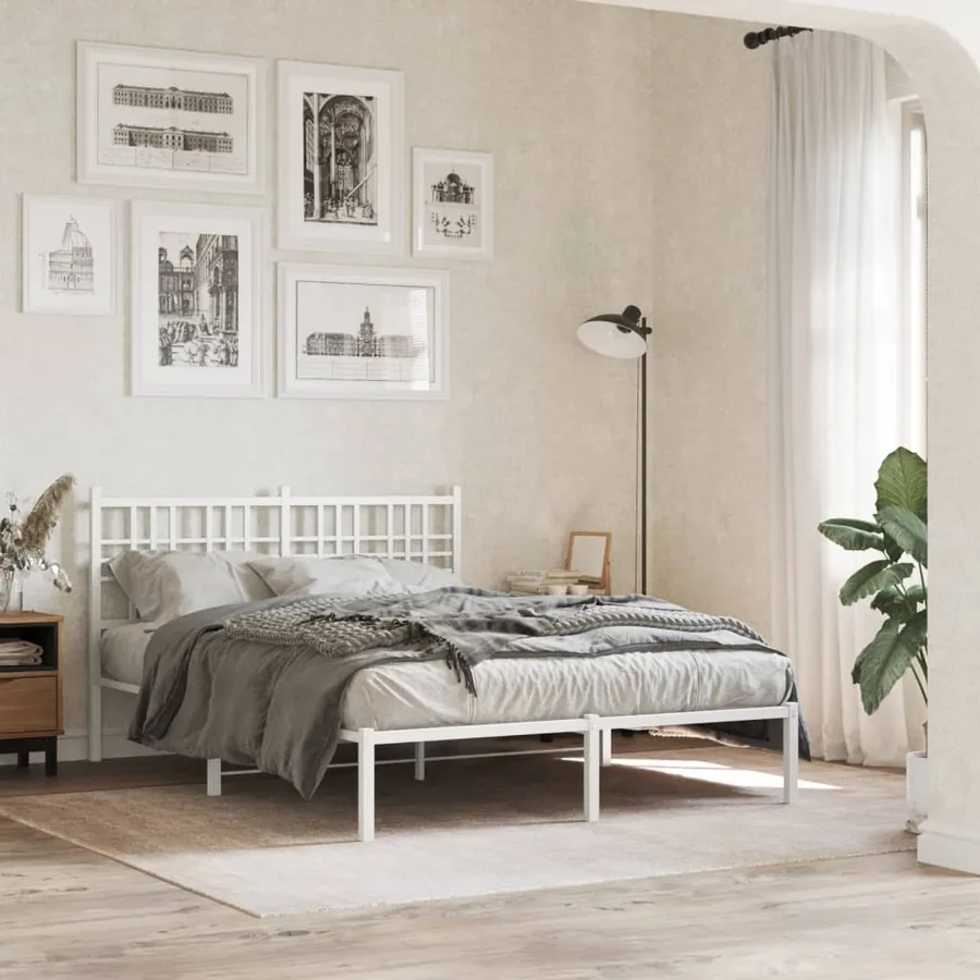 Cadre de lit métal sans matelas et tête de lit blanc 120x200 cm