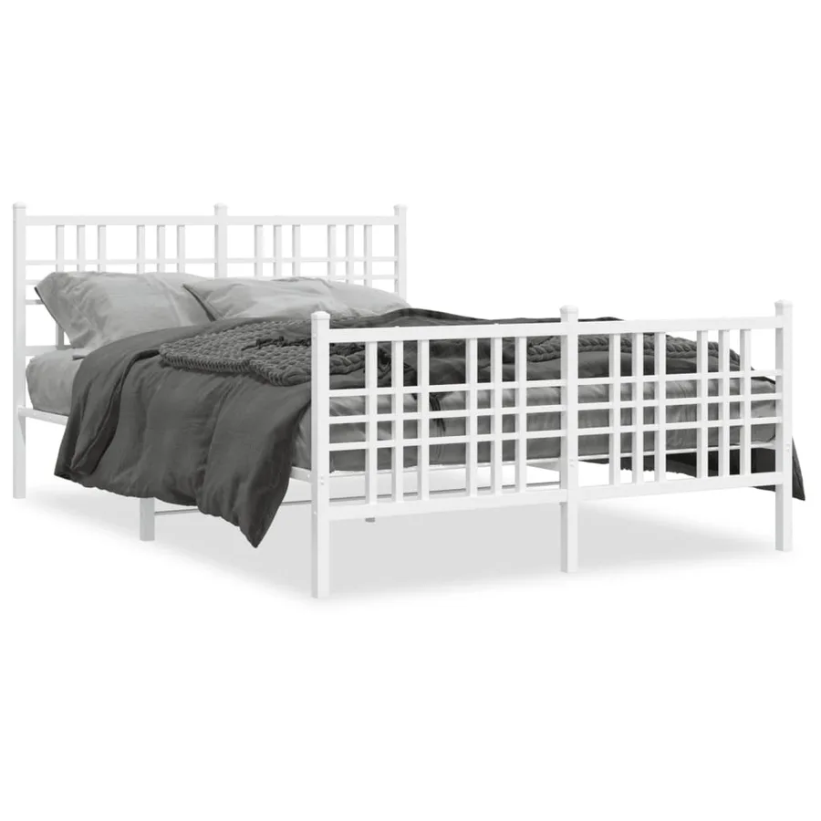 Cadre de lit métal sans matelas et pied de lit blanc 140x200 cm - 2