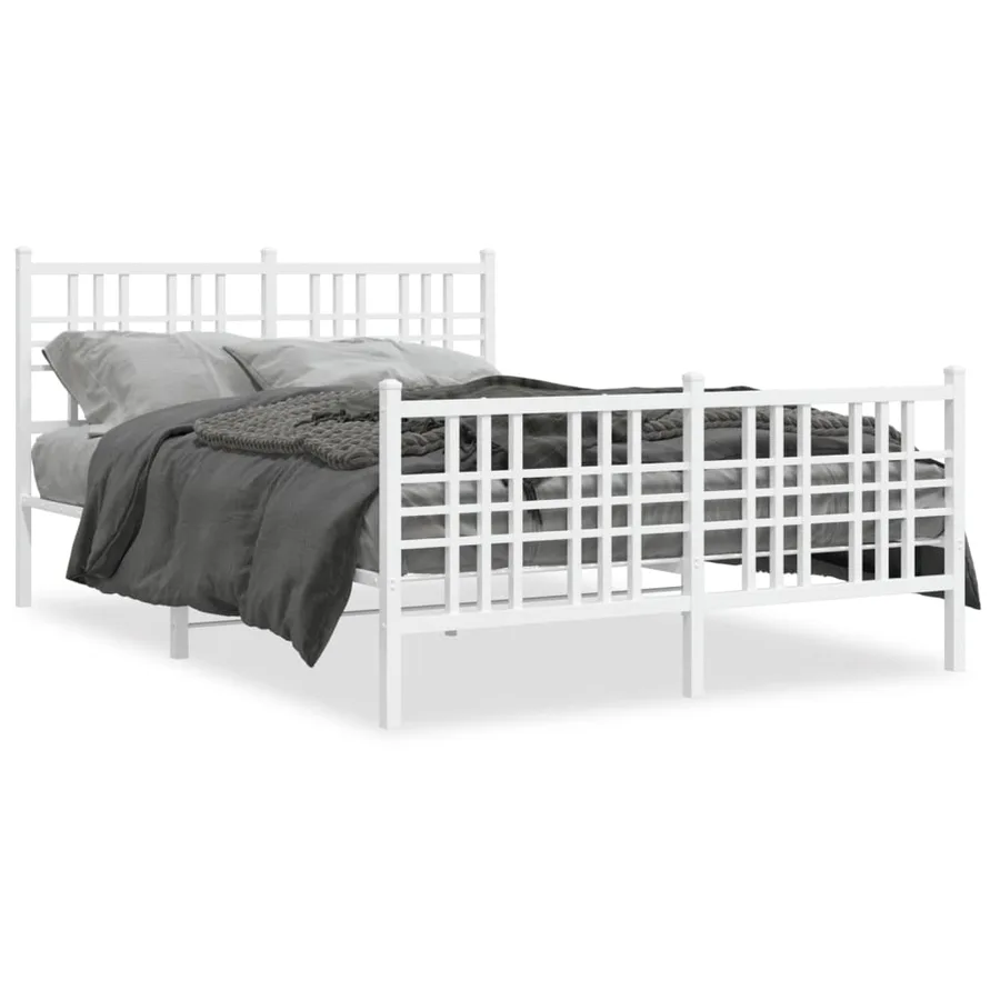 Cadre de lit métal sans matelas et pied de lit blanc 137x190 cm - 2