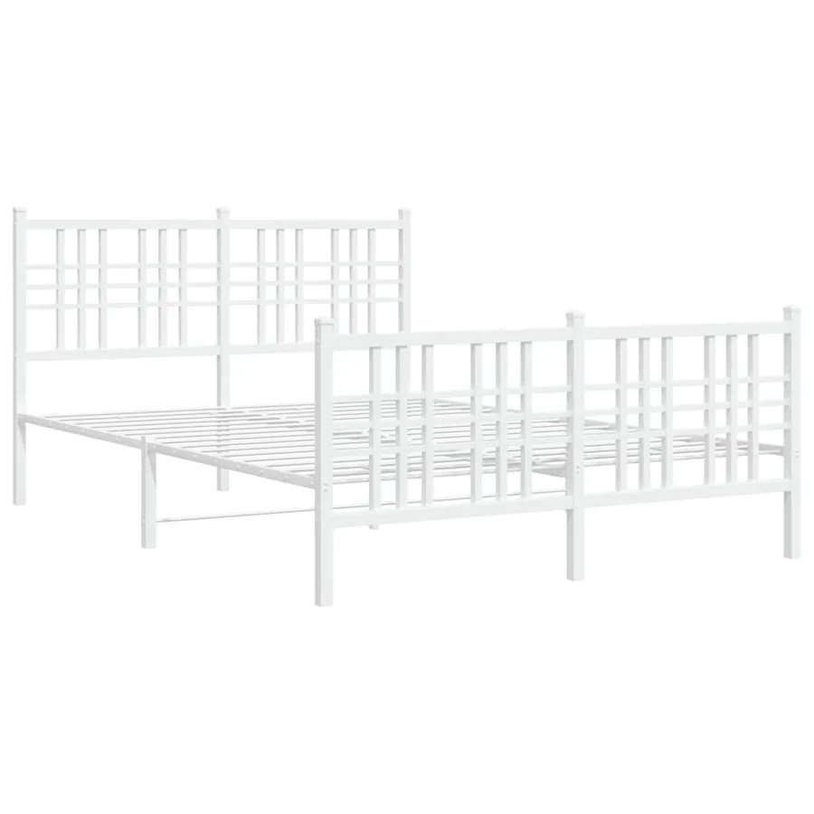 Cadre de lit métal sans matelas et pied de lit blanc 137x190 cm - 3