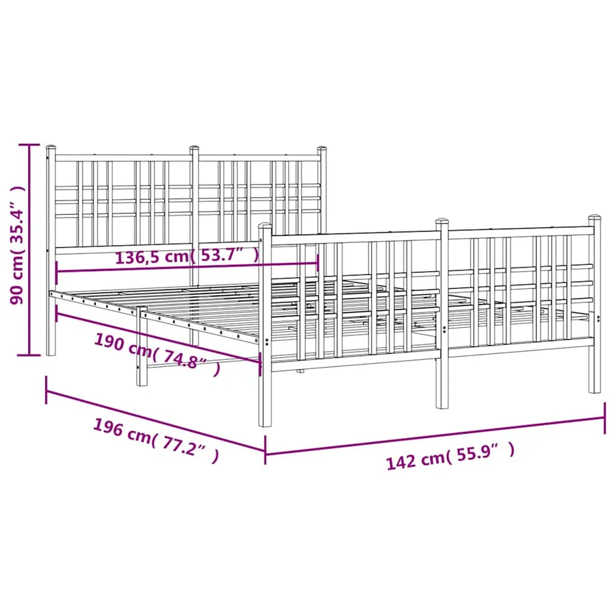 Cadre de lit métal sans matelas et pied de lit blanc 137x190 cm - 8