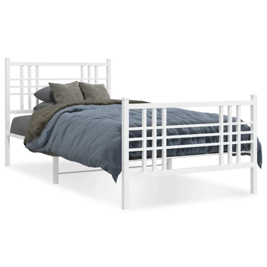 Cadre de lit métal sans matelas et pied de lit blanc 100x200 cm - 2
