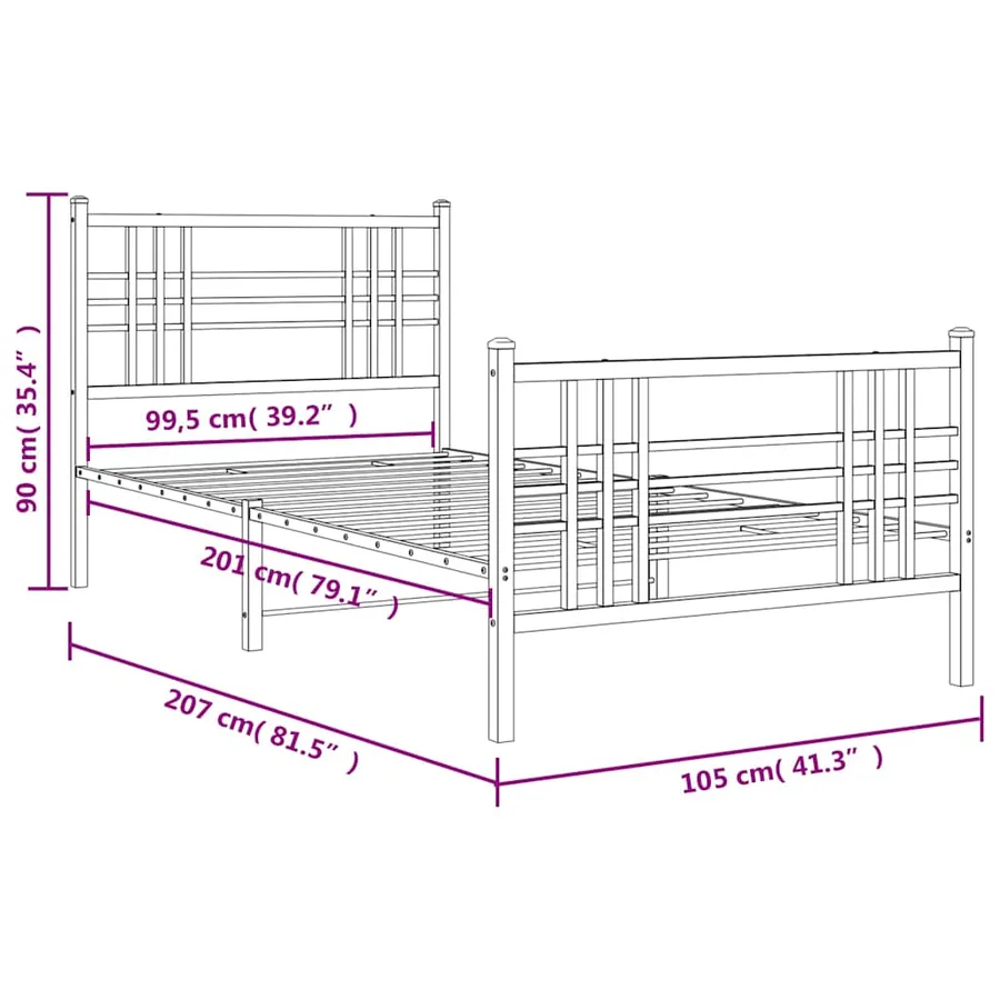 Cadre de lit métal sans matelas et pied de lit blanc 100x200 cm - 8