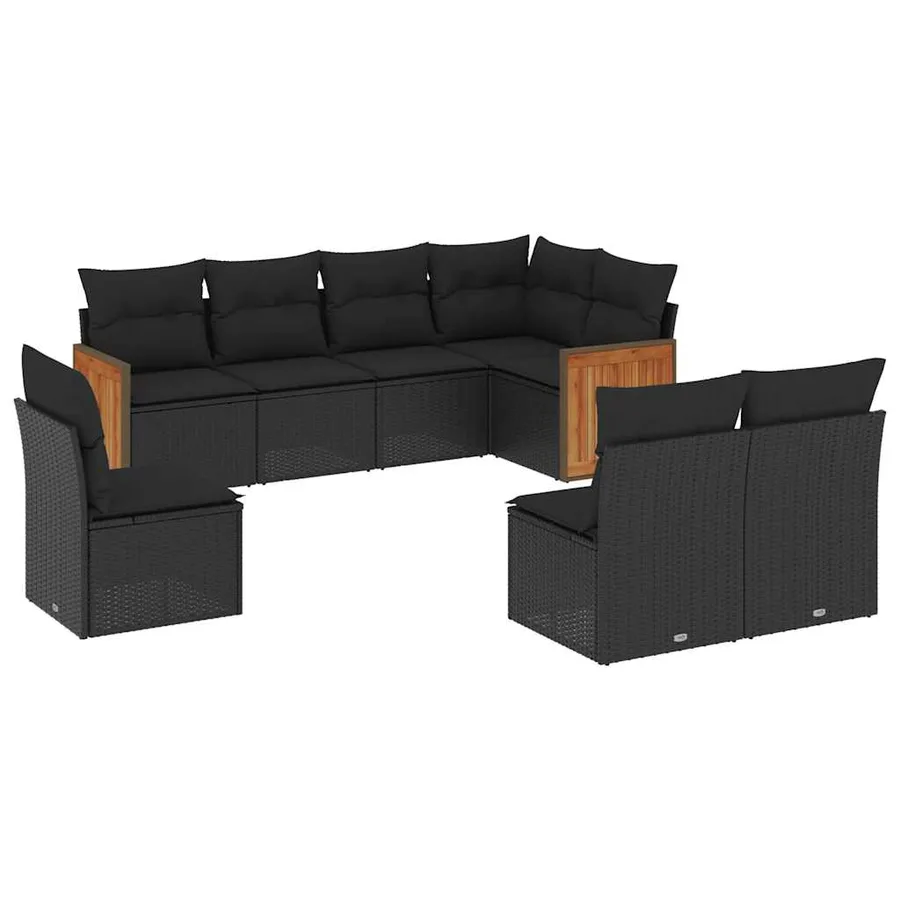 Salon de jardin 8 pcs avec coussins noir résine tressée - 2