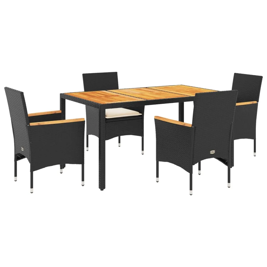 Ensemble à manger de jardin et coussins 5 pcs noir rotin acacia - 2