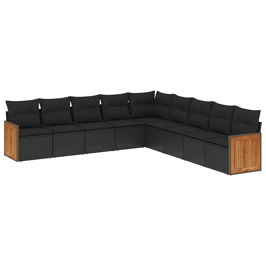 Salon de jardin 9 pcs avec coussins noir résine tressée - 2
