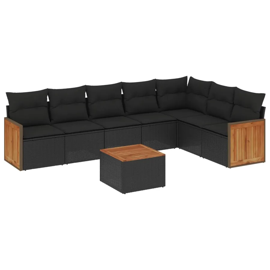 Salon de jardin 8 pcs avec coussins noir résine tressée - 2