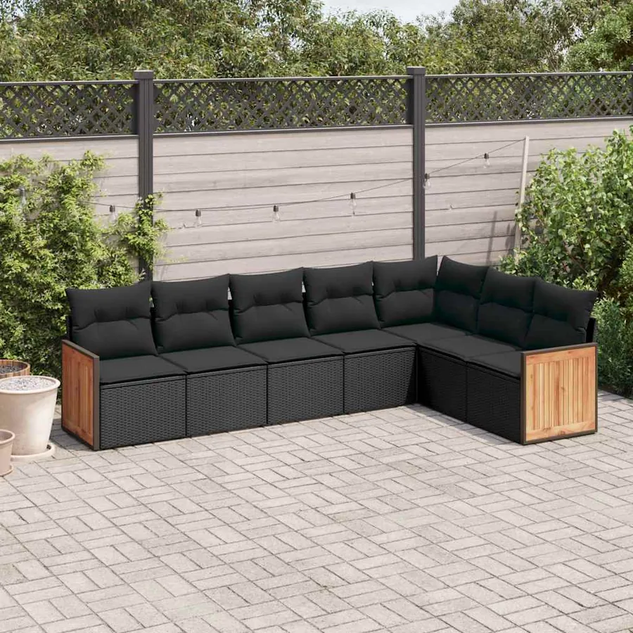 Salon de jardin 7 pcs avec coussins noir résine tressée 62 x 62 x 69 cm - 62,2 kg