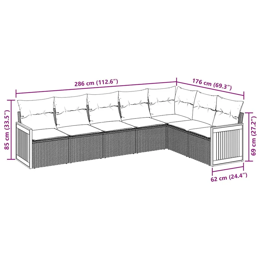 Salon de jardin 7 pcs avec coussins noir résine tressée 62 x 62 x 69 cm - 62,2 kg - 3