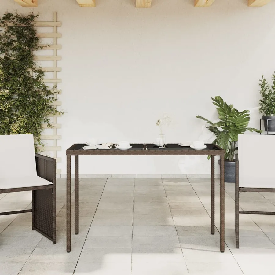 Table de jardin dessus en verre marron 115x54x74 cm poly rotin - 3