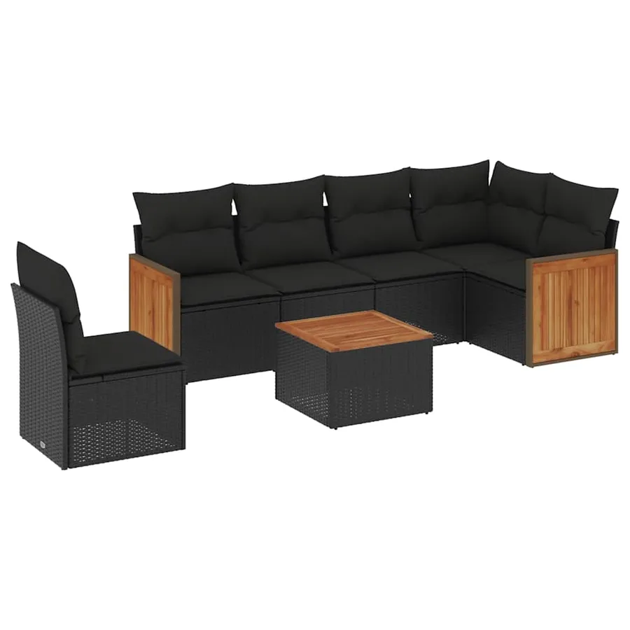 Salon de jardin 7 pcs avec coussins noir résine tressée 62 x 62 x 69 cm - 61,2 kg - 2